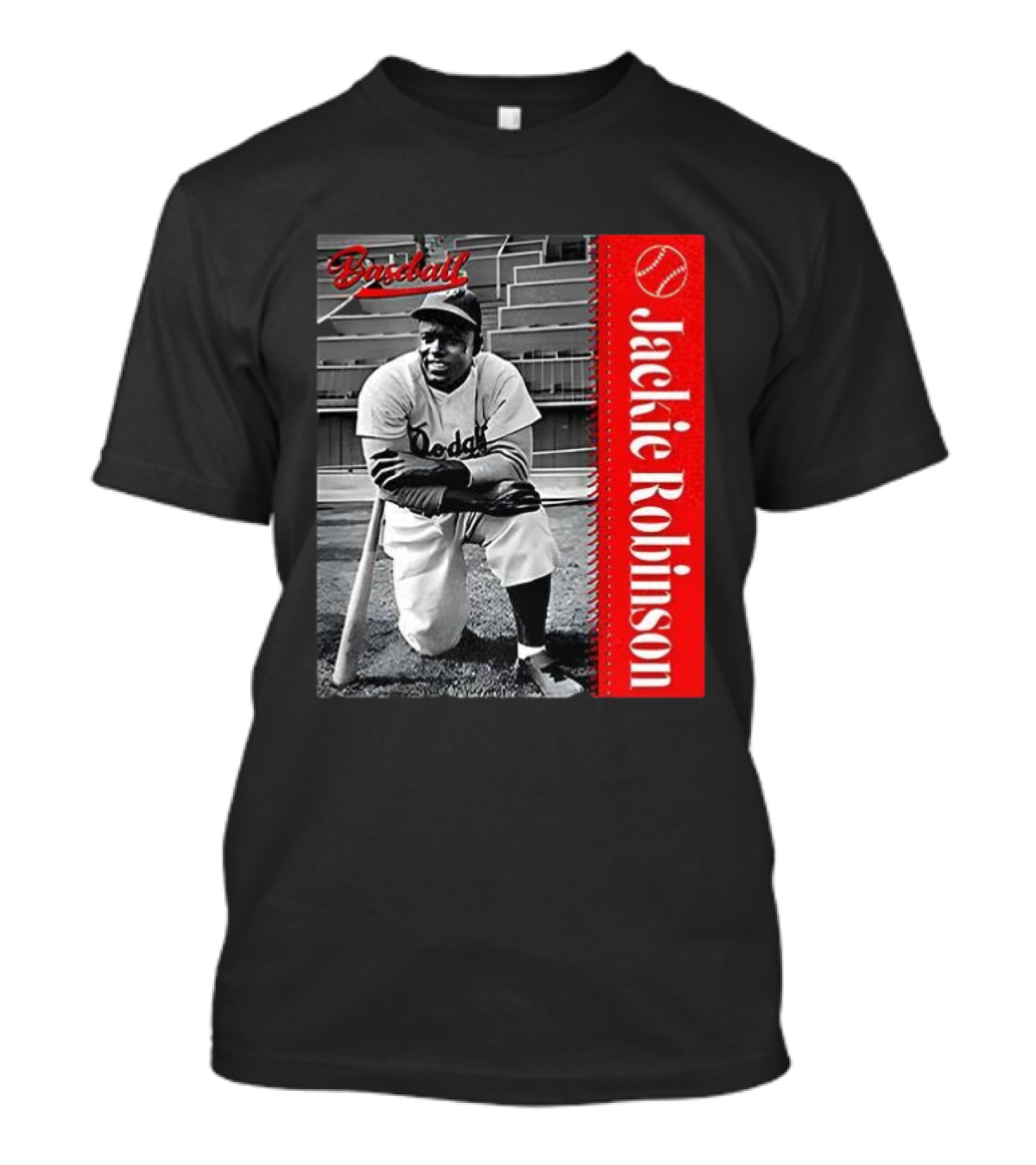 Jackie Robinson Baseball Dodgers Vintage Black And White Image T-Shirt