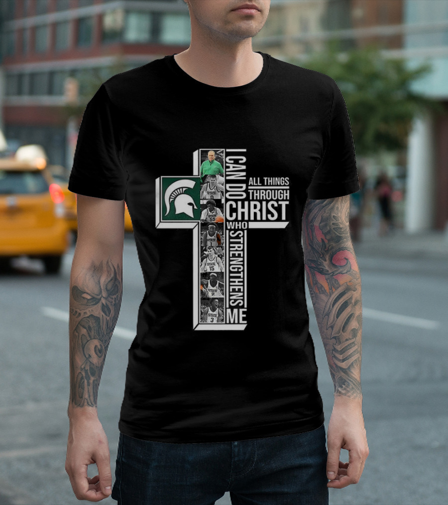 Michigan State Spartans I Can Do All Things Through Christ Player Cross T-Shirt