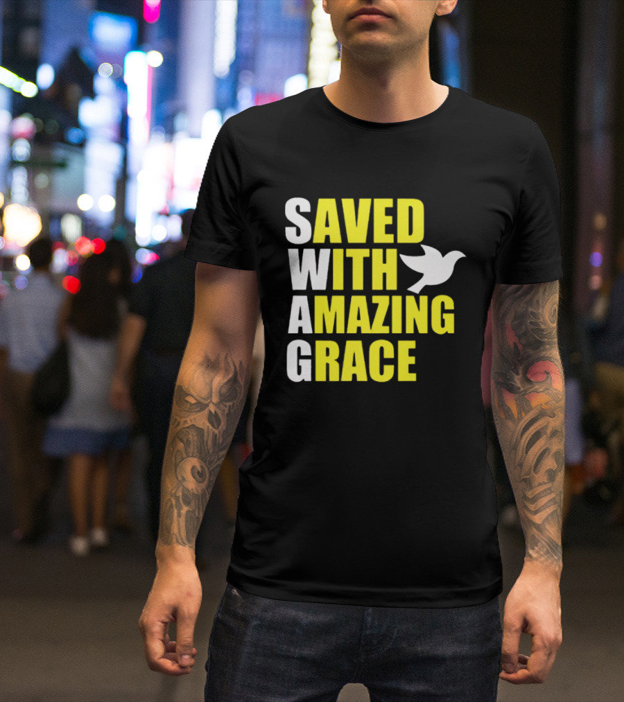 Saved With Amazing Grace Dove Symbol Spiritual T-Shirt