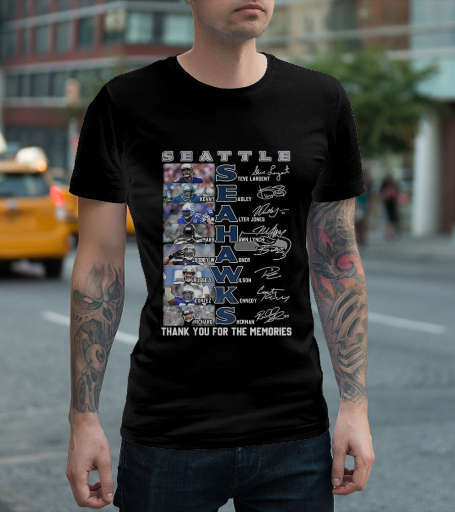 Seattle Seahawks Thank You For The Memories Player Signatures NFL Honor T-Shirt
