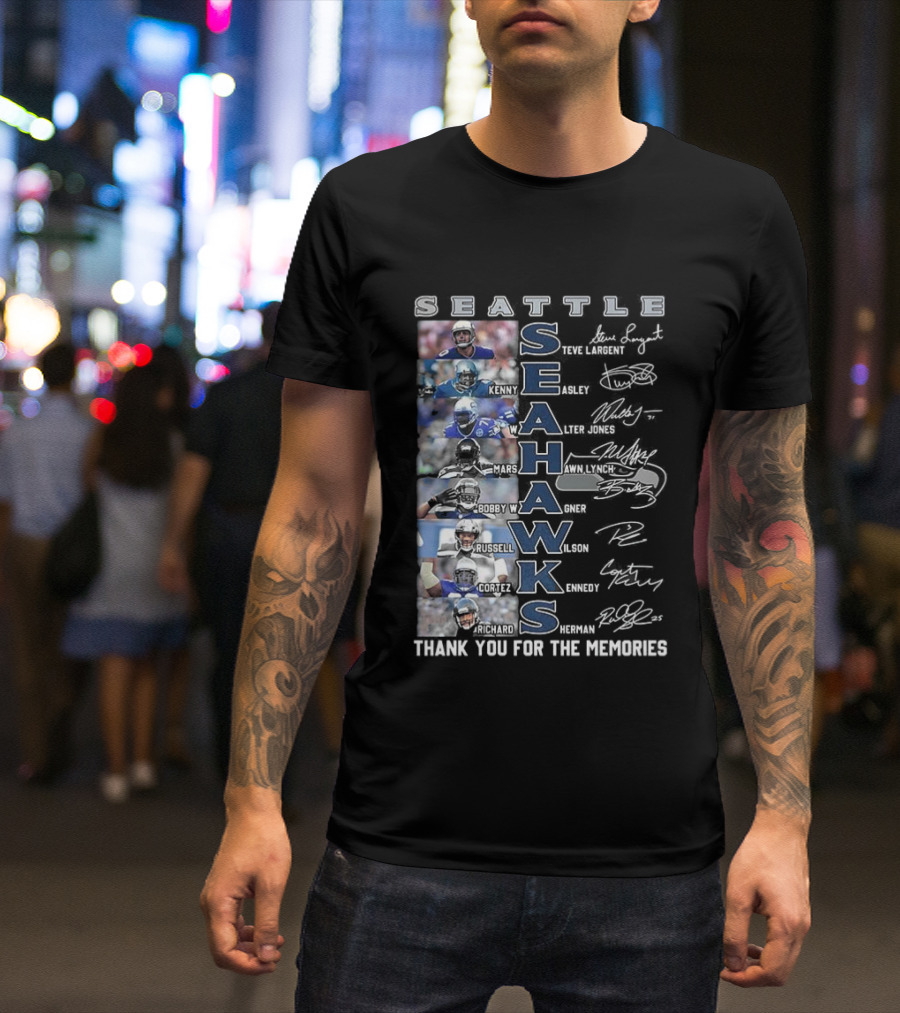 Seattle Seahawks Thank You For The Memories Player Signatures NFL Honor T-Shirt