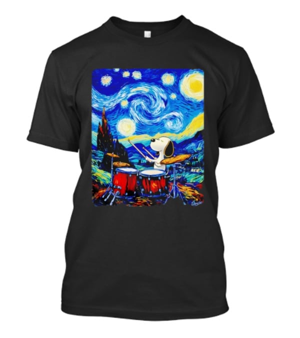 Snoopy Playing Drums Starry Night Van Gogh T-Shirt