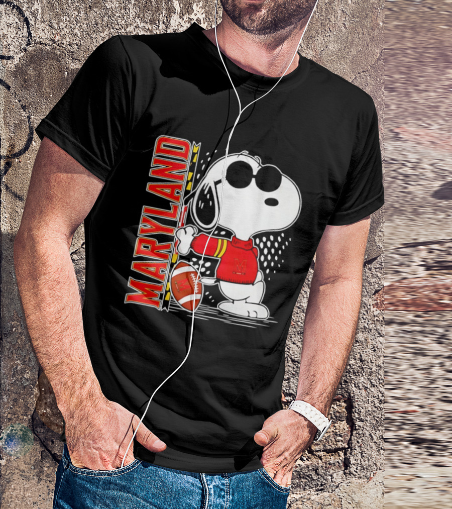 Snoopy Joe Cool With Football And Maryland Terrapins T-Shirt