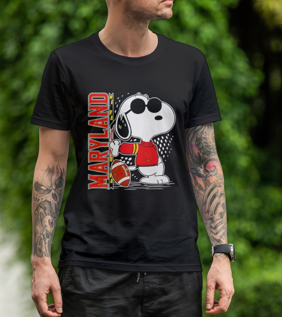Snoopy Joe Cool With Football And Maryland Terrapins T-Shirt