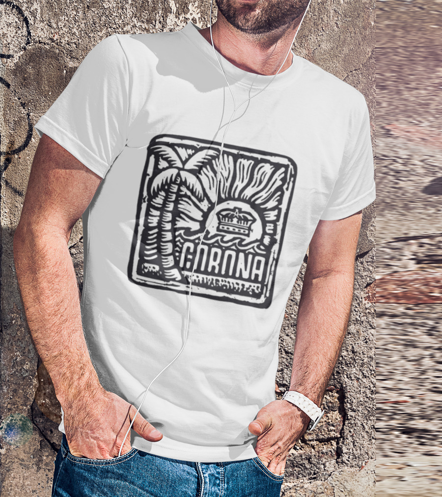 Corona Palm Tree Crown Sunburst Woodblock T-Shirt