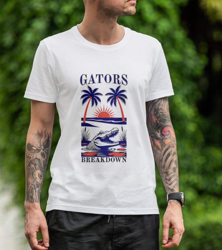 Gators Breakdown Swamp Beach Sunset Palms Alligator T-Shirt