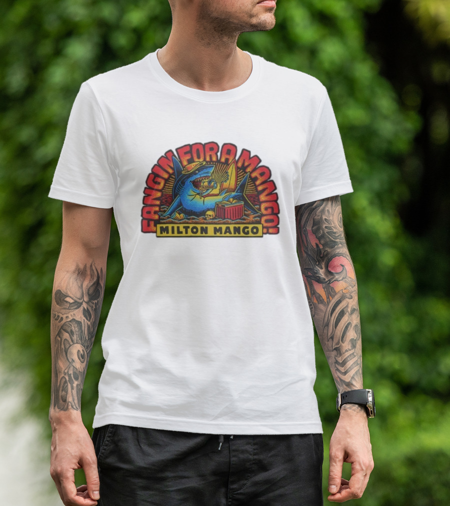 Victor Bravo's Fangin' For A Milton Mango Surfing Shark With Tropical Vibes T-Shirt