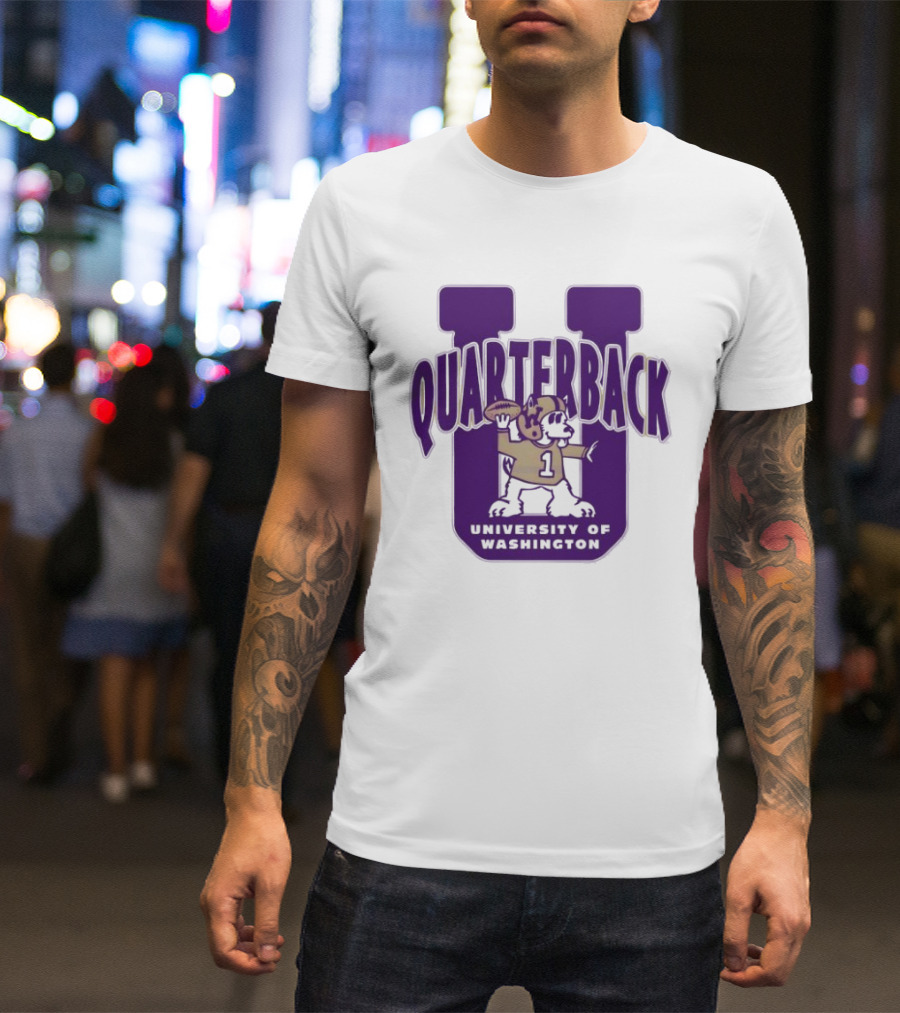 University Of Washington Huskies Quarterback U Mascot Football T-Shirt
