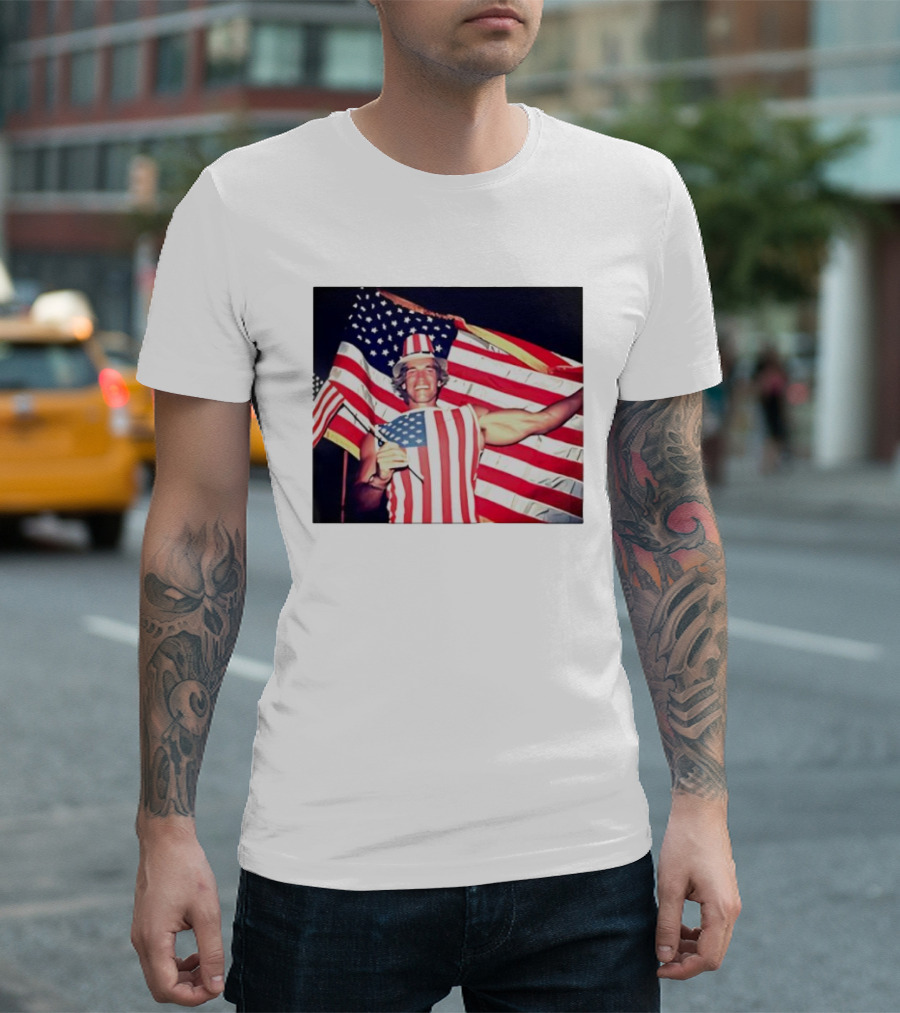 Arnold Schwarzenegger 1983 US Citizenship American Flag Celebration T-Shirt