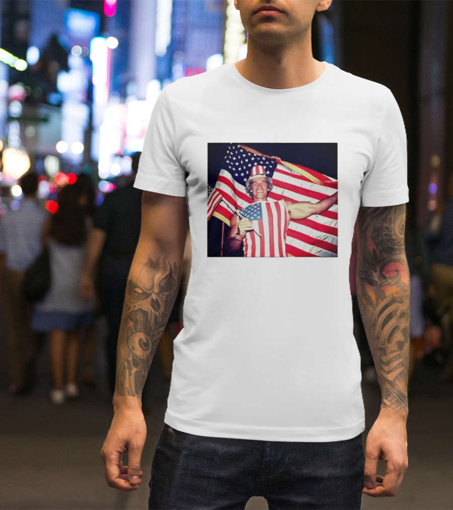 Arnold Schwarzenegger 1983 US Citizenship American Flag Celebration T-Shirt