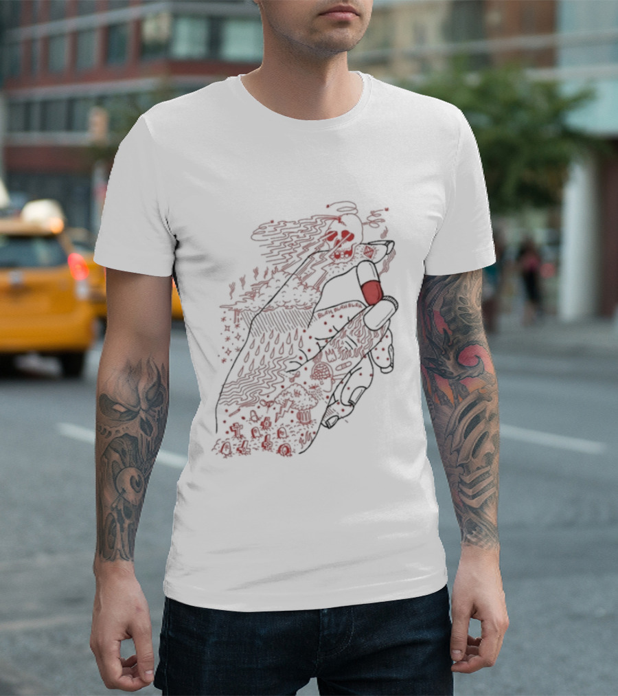 Red Rose Hand Holding Pill Art Capsule Capsule T-Shirt