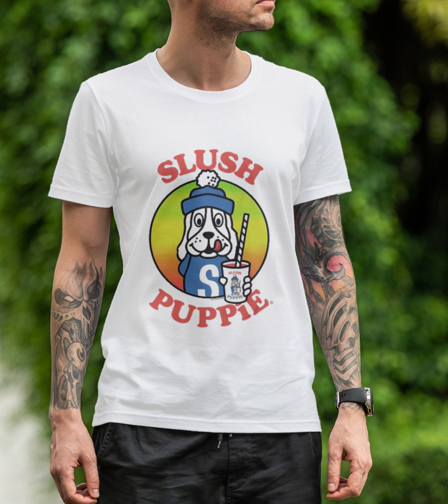 Slush Puppie Cartoon Dog With Cup And Straw Iconic T-Shirt