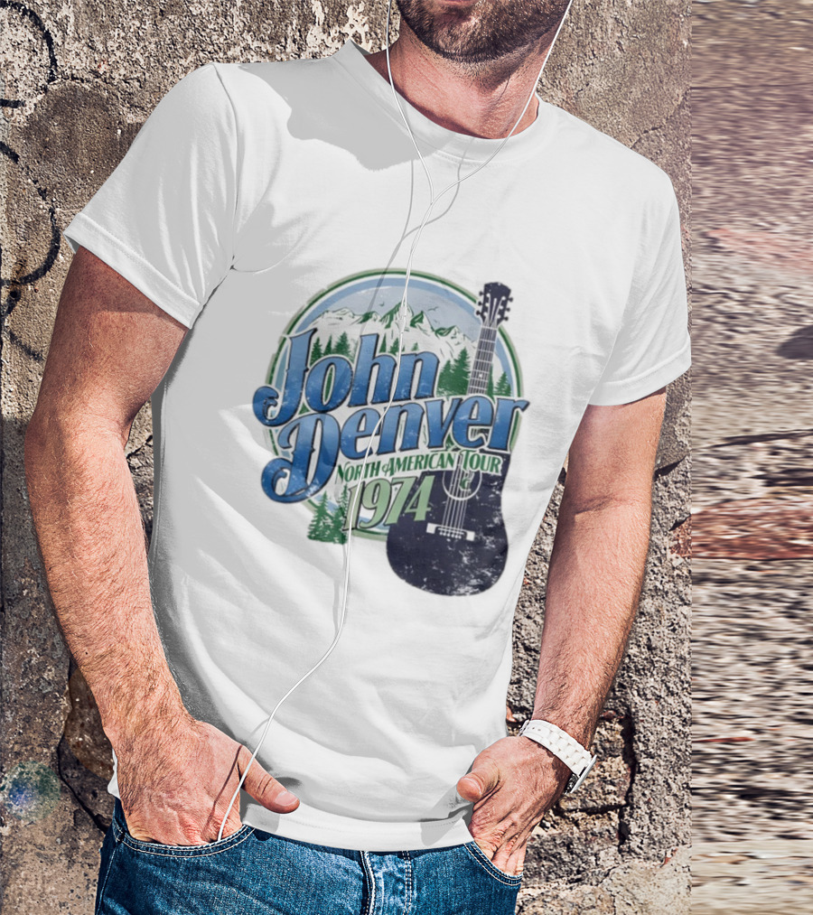 John Denver North American Tour 1974 With Guitar And Mountain Scene T-Shirt