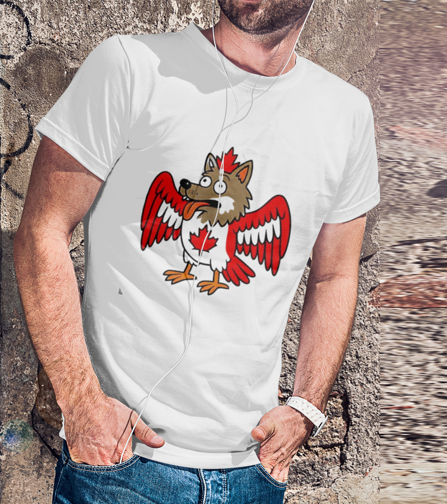 Maple Leaf Mad Wolfbird Quirky Canadian Creature Wings T-Shirt