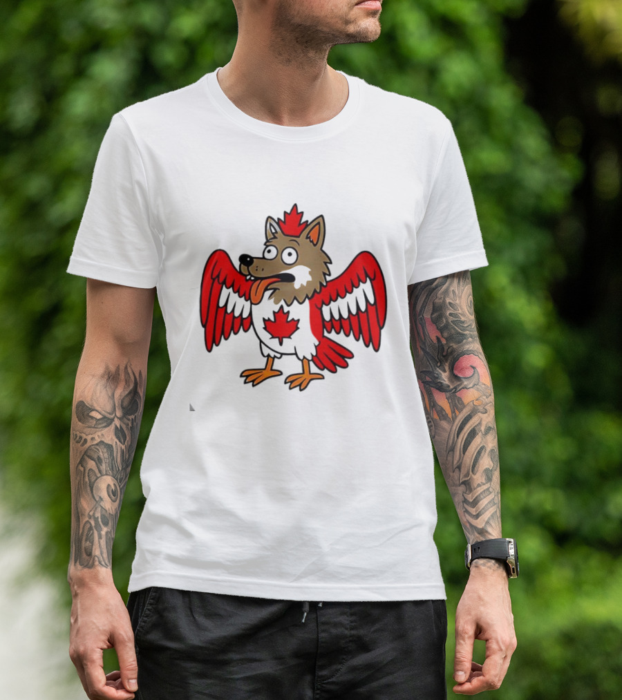 Maple Leaf Mad Wolfbird Quirky Canadian Creature Wings T-Shirt