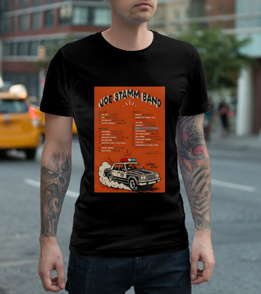 Joe Stamm Band Spring 2026 Tour Dates With Vintage Police Car T-Shirt