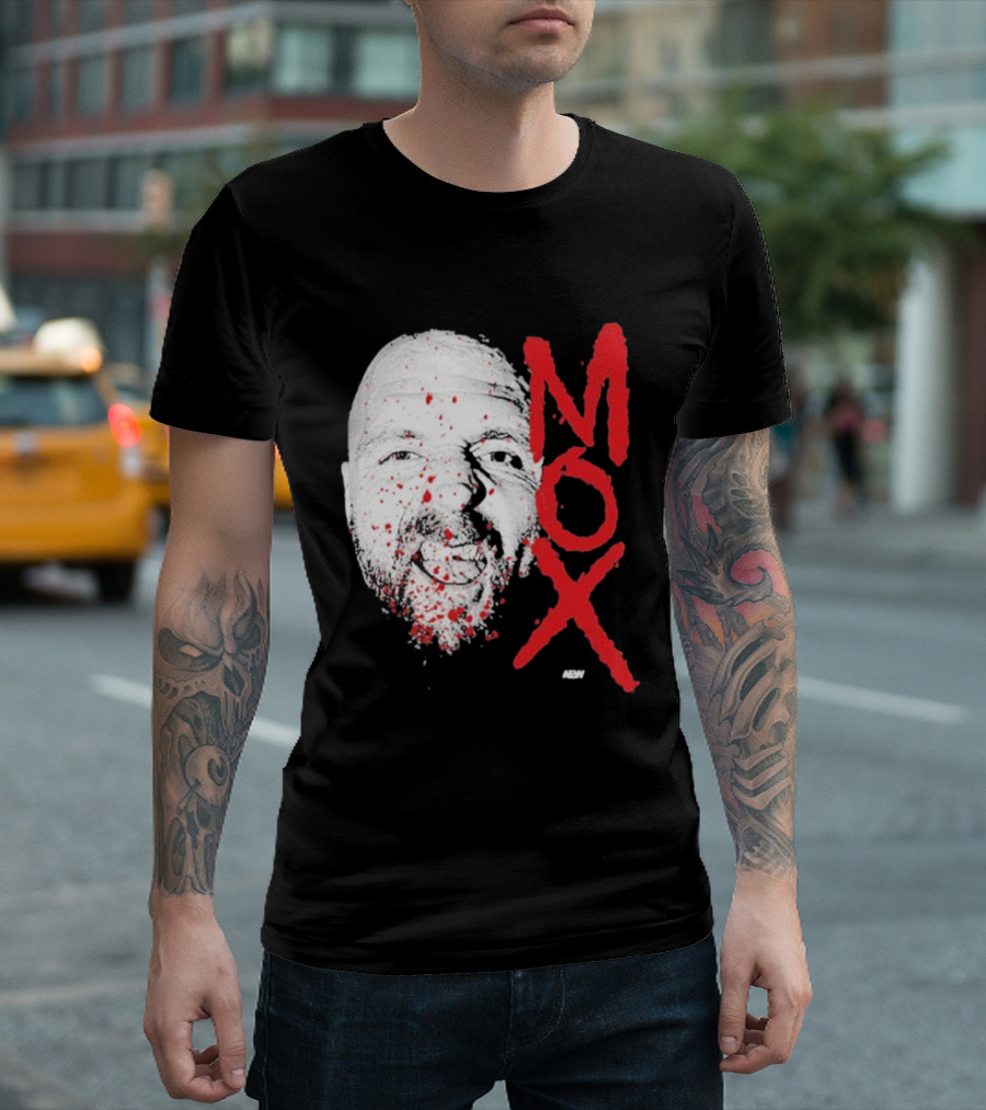 Moxley Big Head Mox Text Blood Splatter T-Shirt