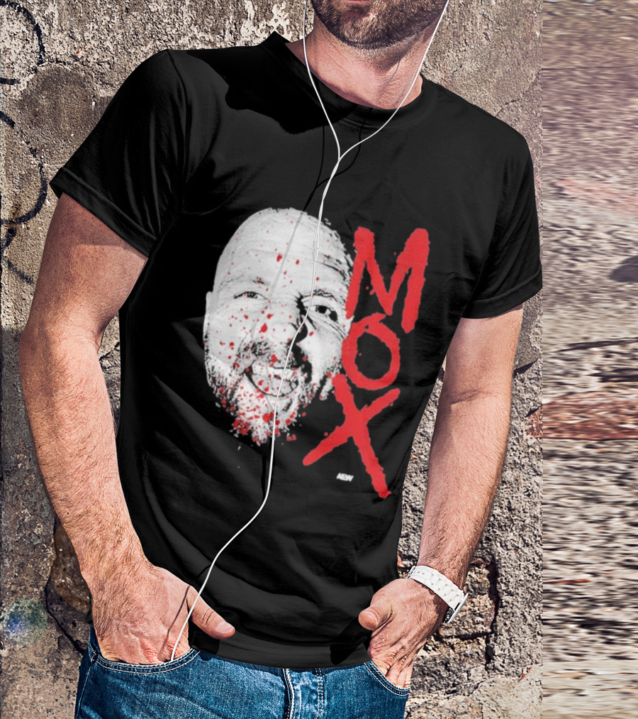 Moxley Big Head Mox Text Blood Splatter T-Shirt