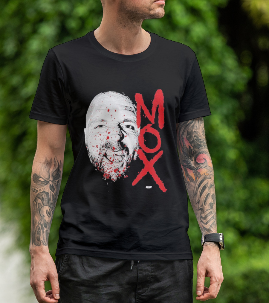 Moxley Big Head Mox Text Blood Splatter T-Shirt