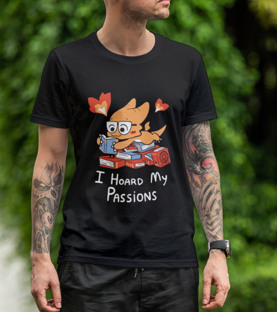 Dragon With Glasses Reading Books I Hoard My Passions Cute T-Shirt