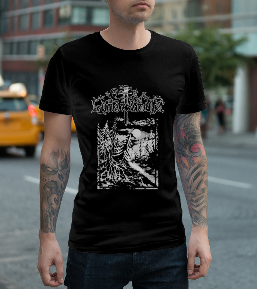 Lunar Amulet Enchanted Forest Sword Moonlit Night T-Shirt