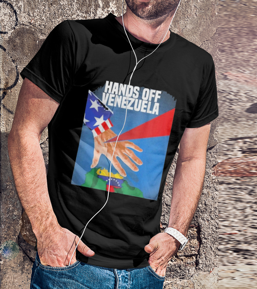 Hands Off Venezuela U.S. Imperialism Critique Featuring Venezuelan Flag And Map T-Shirt