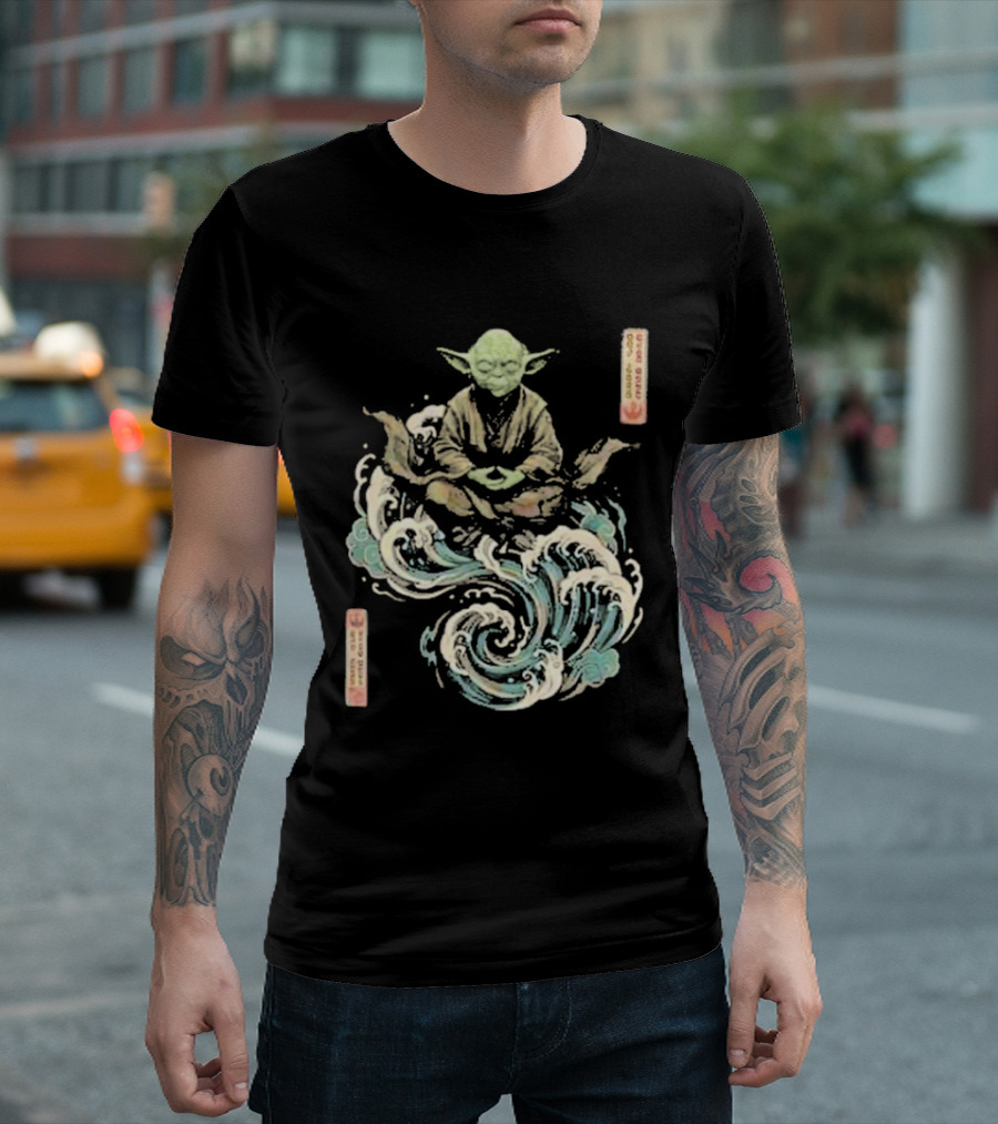 Star Wars Day 2026 May 4 Master Yoda Meditation Japanese Ukiyo E Ocean Wave T-Shirt