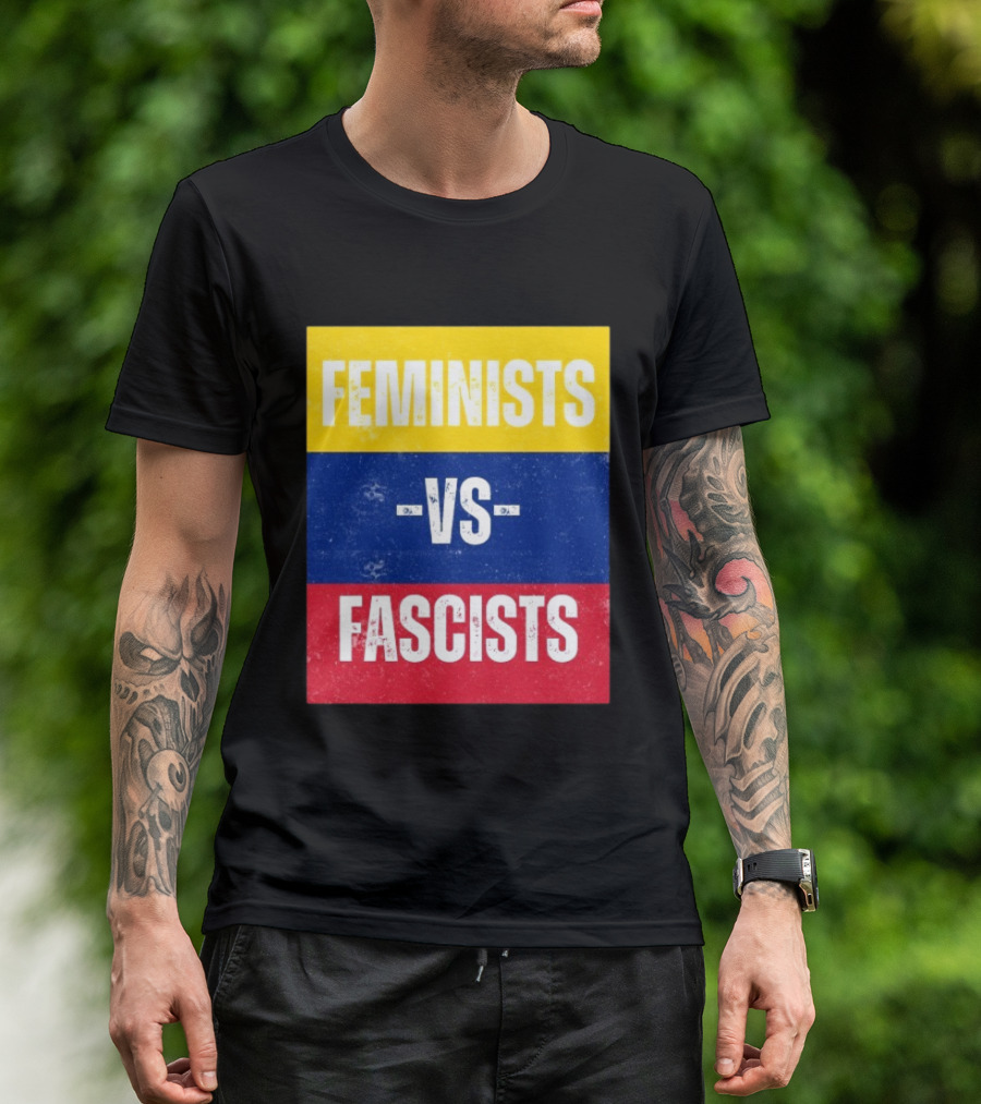 Feminists Vs Fascists Bold Statement Yellow Blue Red March T-Shirt