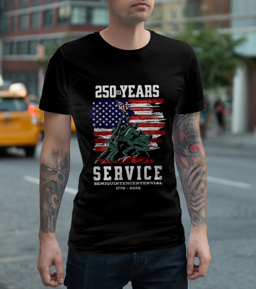 250 Years Service America Anniversary Semiquincentennial US Flag 1776 2026 T-Shirt