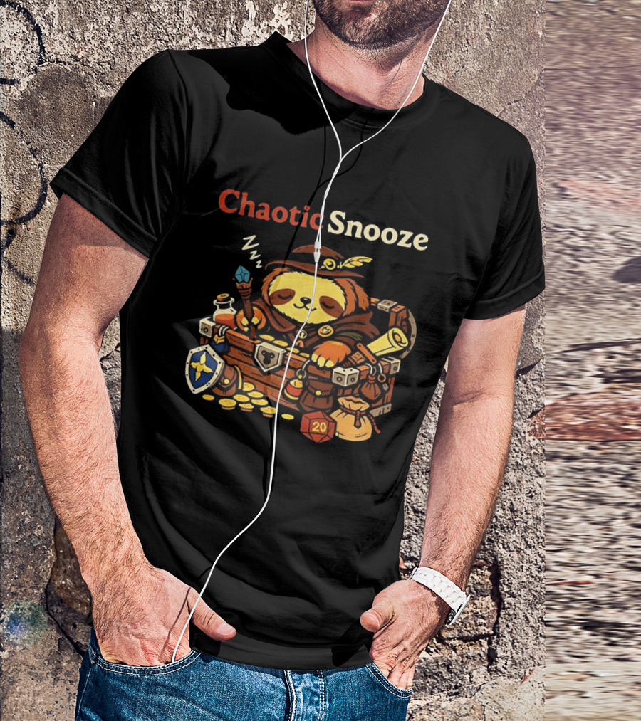 Chaotic Snooze Sloth With Dungeons And Dragons Dice And Treasure T-Shirt