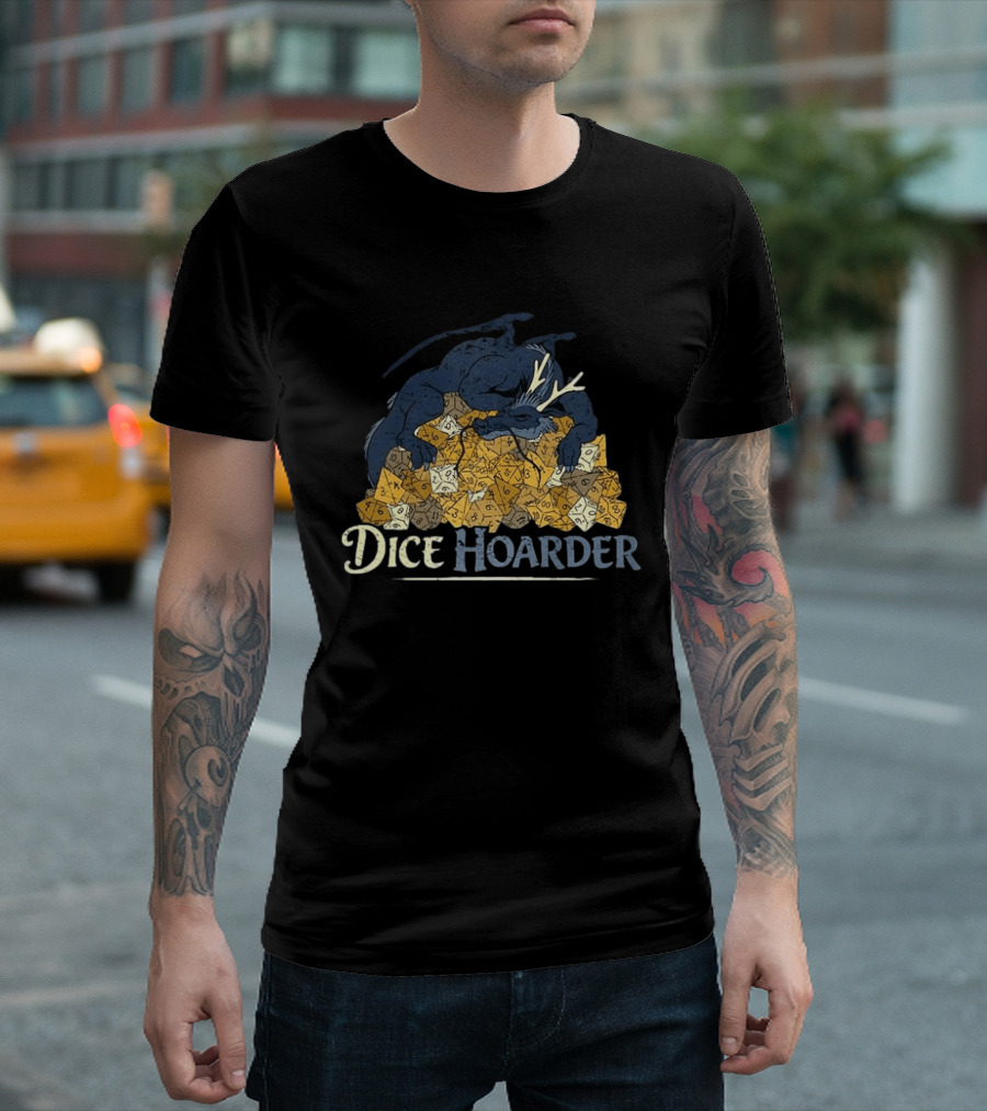 Dice Hoarder Dragon With Pile Of Polyhedral Dice Dungeons And Dragons Fantasy T-Shirt