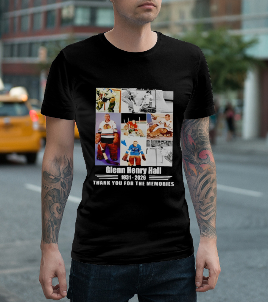 Glenn Henry Hall 1931 2026 Hockey Goalie Memories Chicago Blackhawks St. Louis Blues T-Shirt