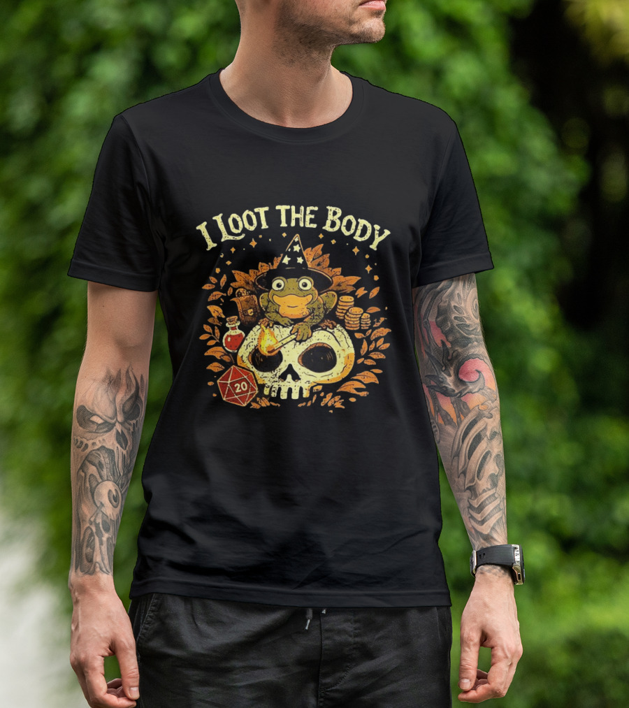 I Loot The Body Frog Wizard Dice Fantasy Adventure T-Shirt