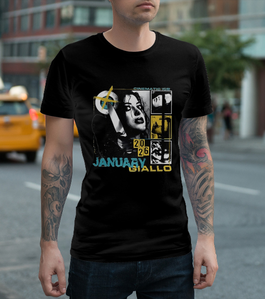 Cinematic Void January Giallo 2026 Knife Black And Yellow T-Shirt
