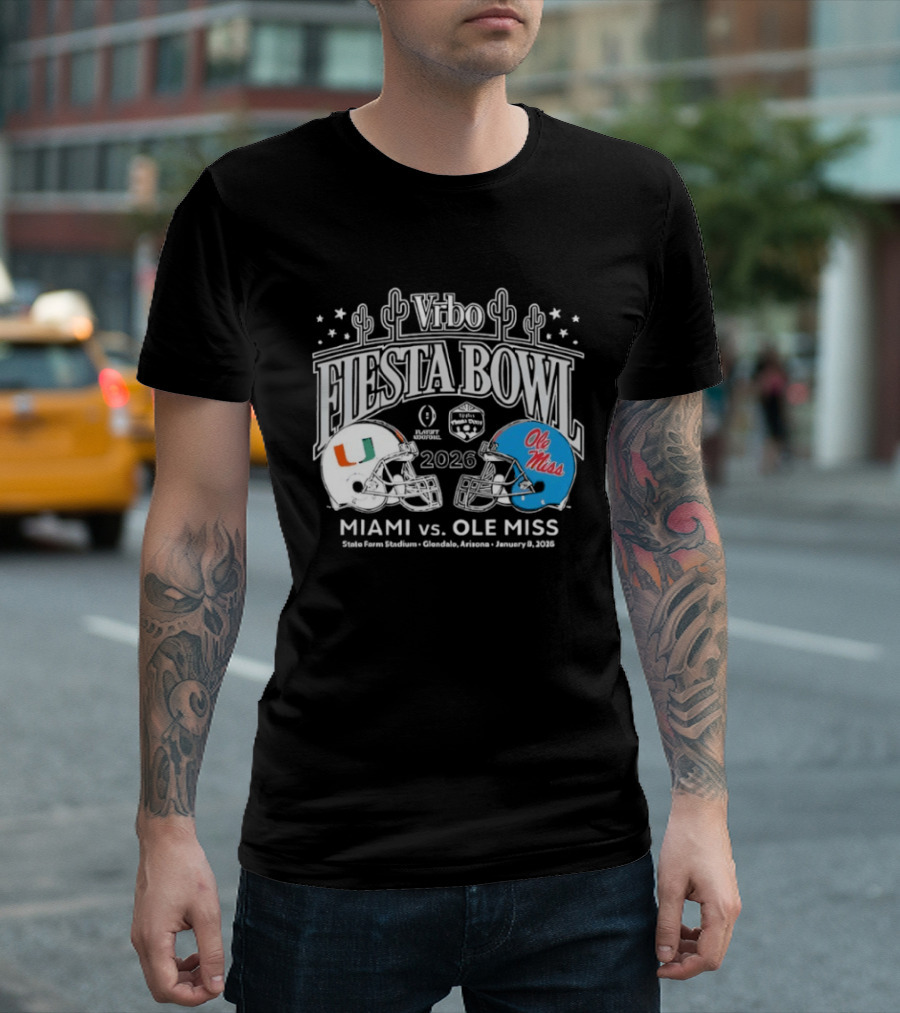 Miami Hurricanes Vs Ole Miss 2026 Vrbo Fiesta Bowl Matchup Rebels Cactus CFP Semifinal Arizona January 1 2026 T-Shirt