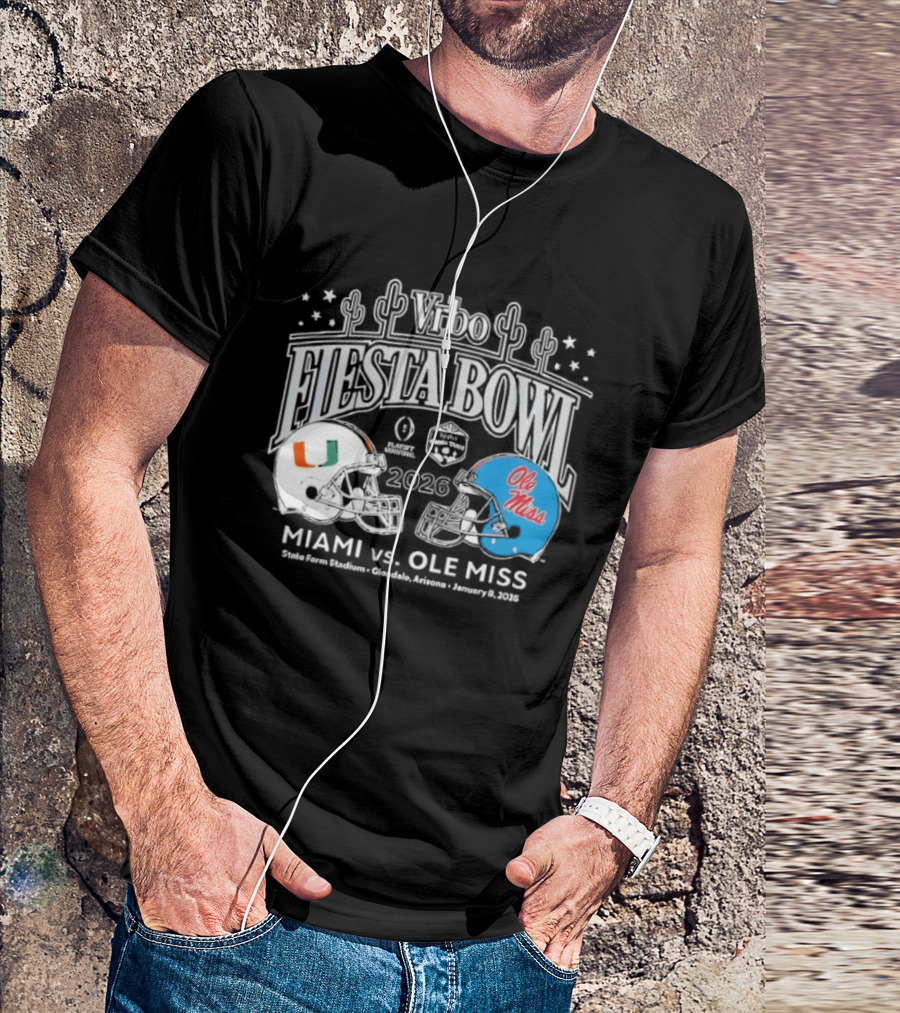 Miami Hurricanes Vs Ole Miss 2026 Vrbo Fiesta Bowl Matchup Rebels Cactus CFP Semifinal Arizona January 1 2026 T-Shirt