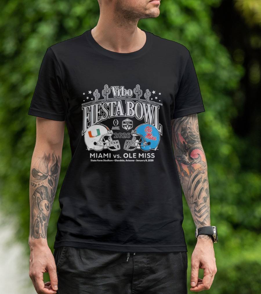 Miami Hurricanes Vs Ole Miss 2026 Vrbo Fiesta Bowl Matchup Rebels Cactus CFP Semifinal Arizona January 1 2026 T-Shirt