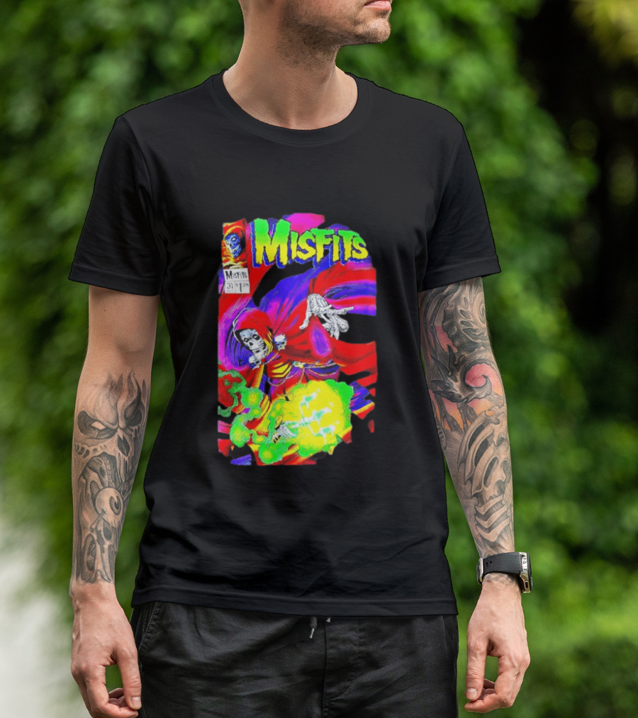 Misfits Hell Fiend Spawn 31 Fiend Skull Cloak Neon T-Shirt