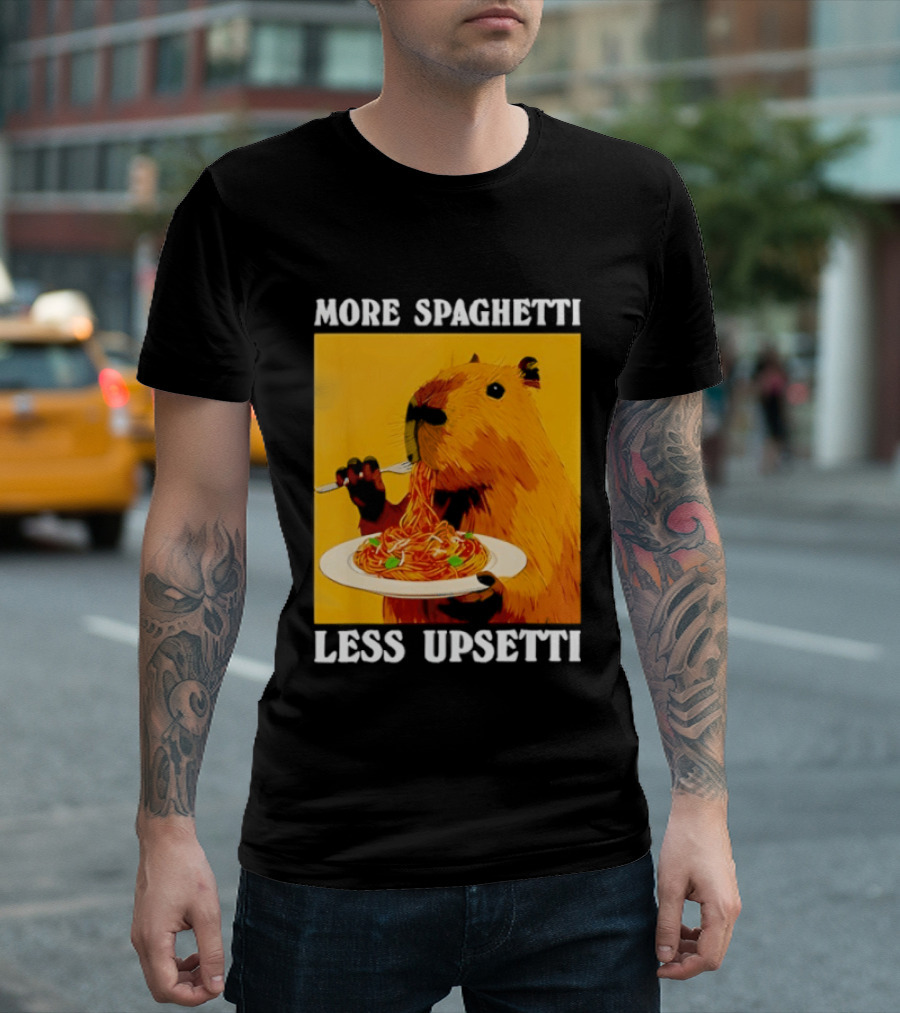 More Spaghetti Less Upsetti Capybara Eating Pasta Plate T-Shirt