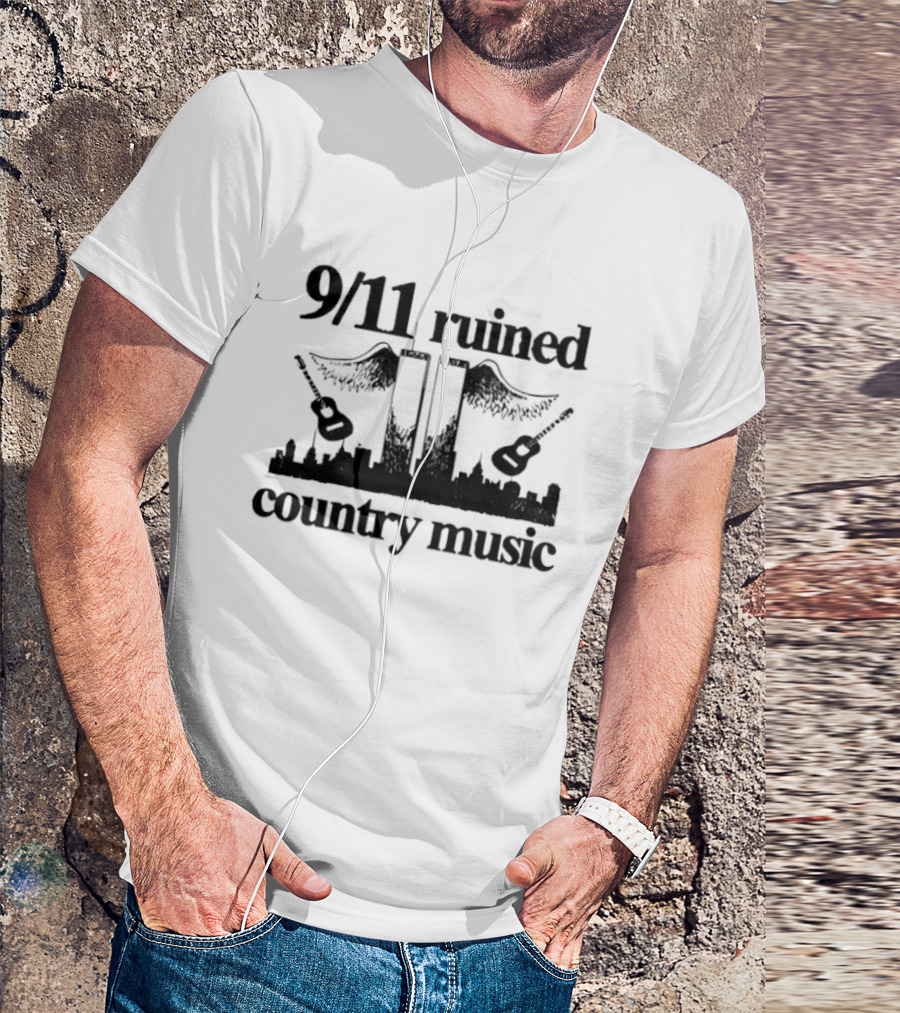 9 11 Ruined Country Music Twin Towers City Skyline Guitars T-Shirt