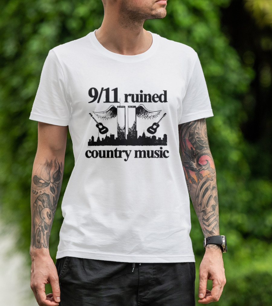 9 11 Ruined Country Music Twin Towers City Skyline Guitars T-Shirt
