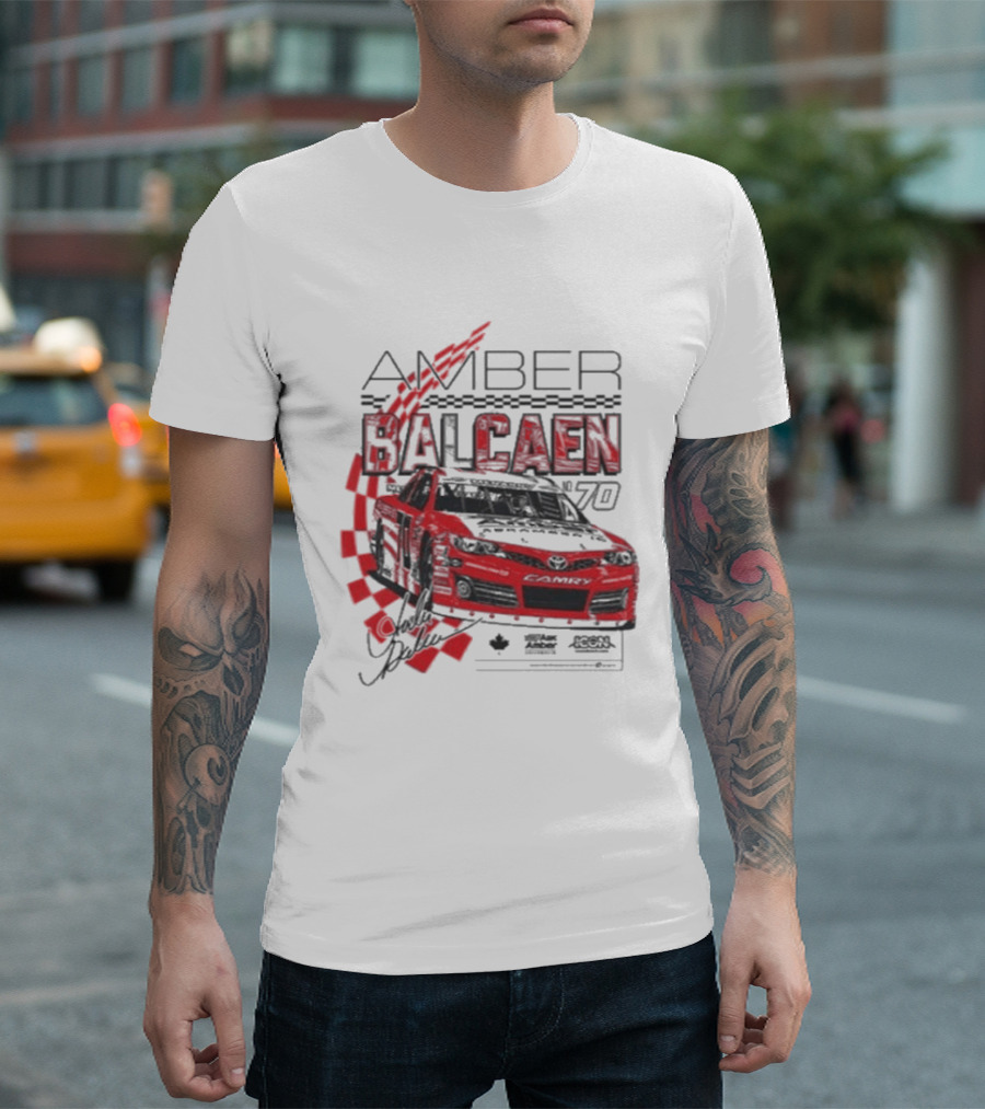Amber Balcaen Racing Daytona Red Car Number 70 Racing Flags T-Shirt