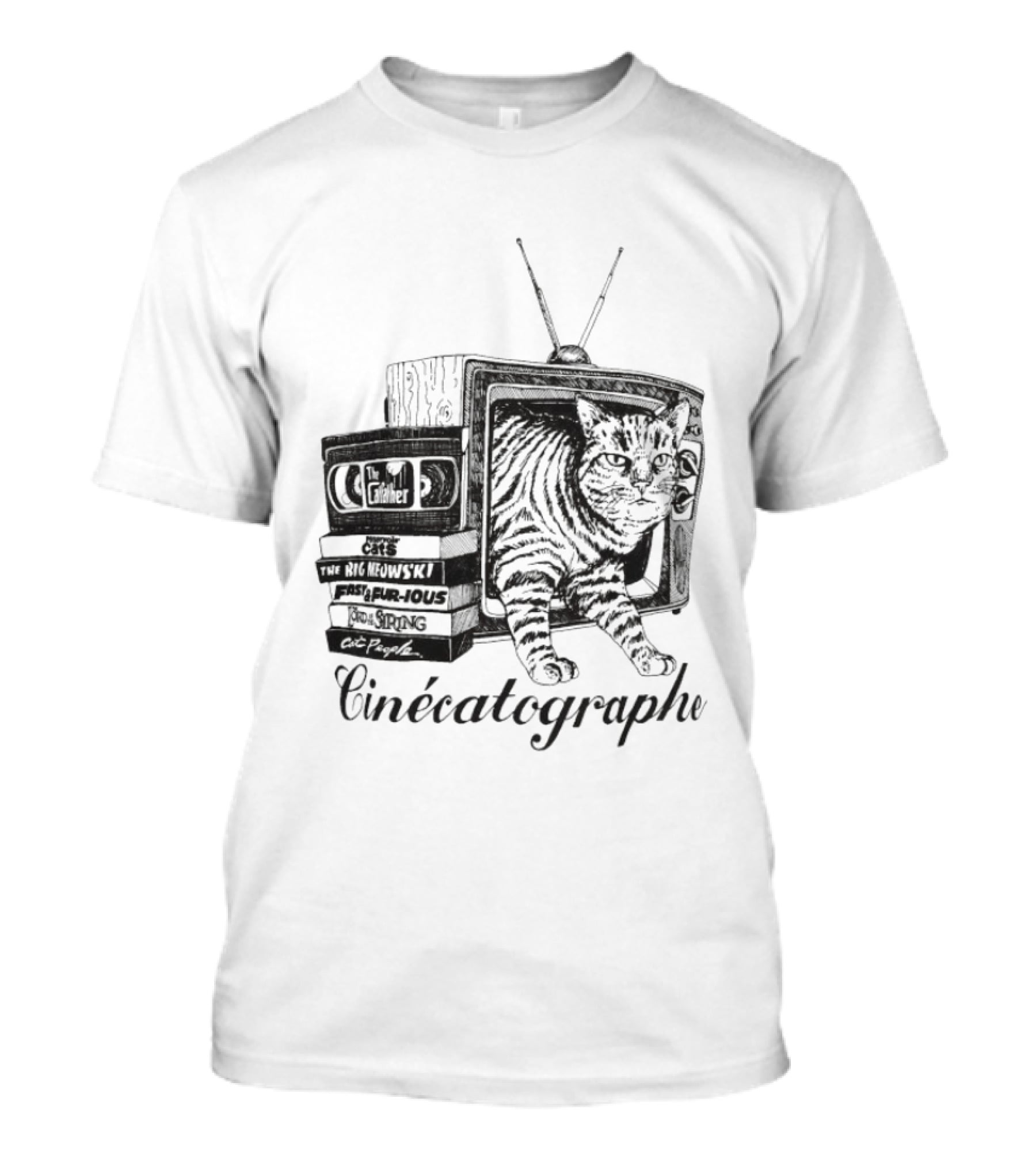 Cinécatographe Cat TV With Retro Television And Books T-Shirt