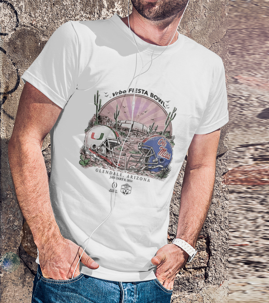 Miami Hurricanes Vs Ole Miss Rebels Vrbo Fiesta Bowl Glendale Arizona 2026 T-Shirt