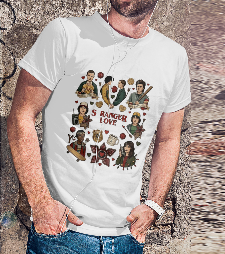 Stranger Love Friends Don't Lie Valentine's Day Babysitter Coffee Contemplation T-Shirt