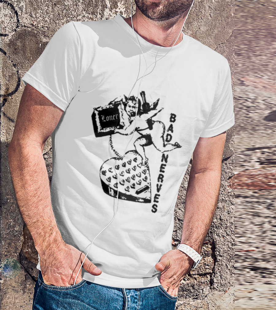 Bad Nerves Loner Checkered Heart And Angel Playing Card T-Shirt