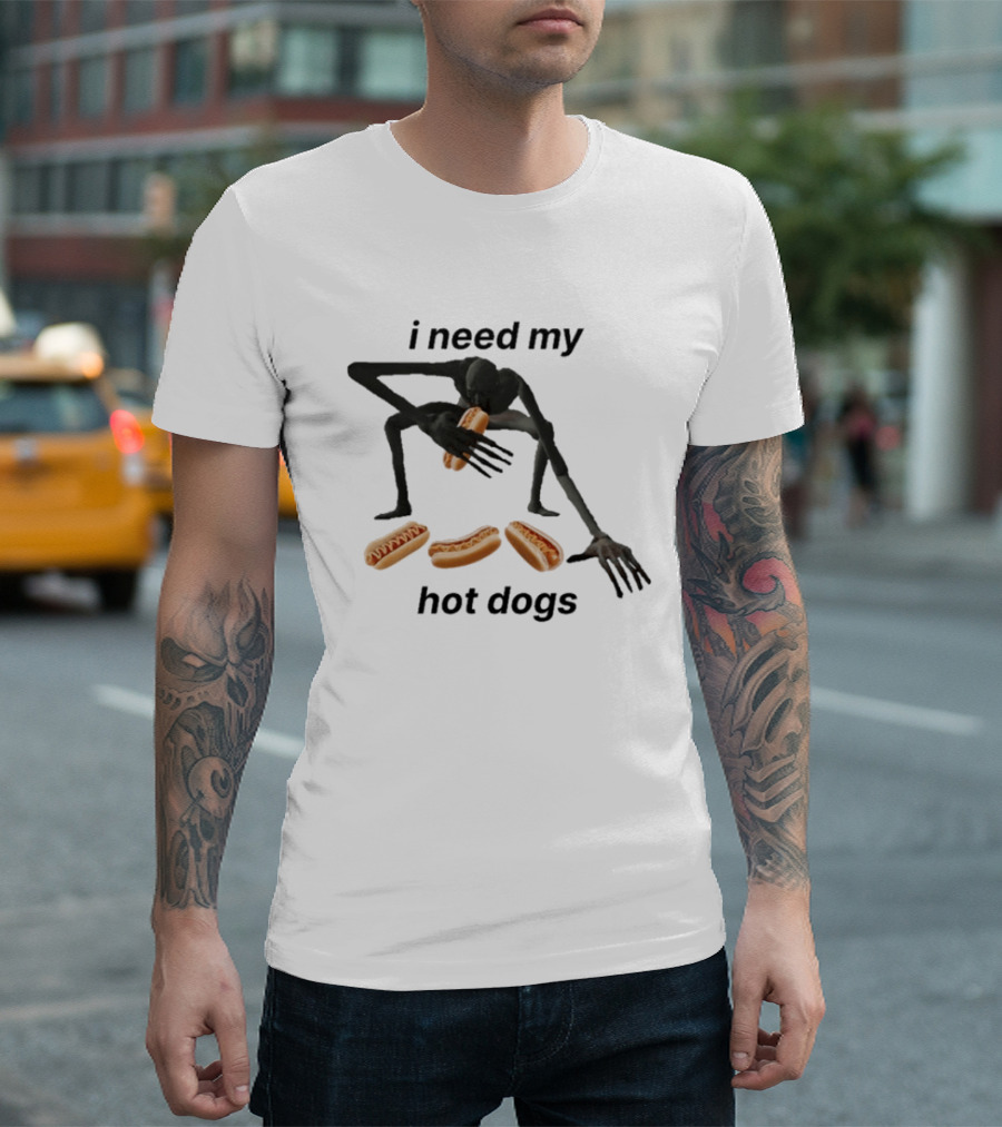 I Need My Hot Dogs Creature With Hands On Sausage Craving T-Shirt