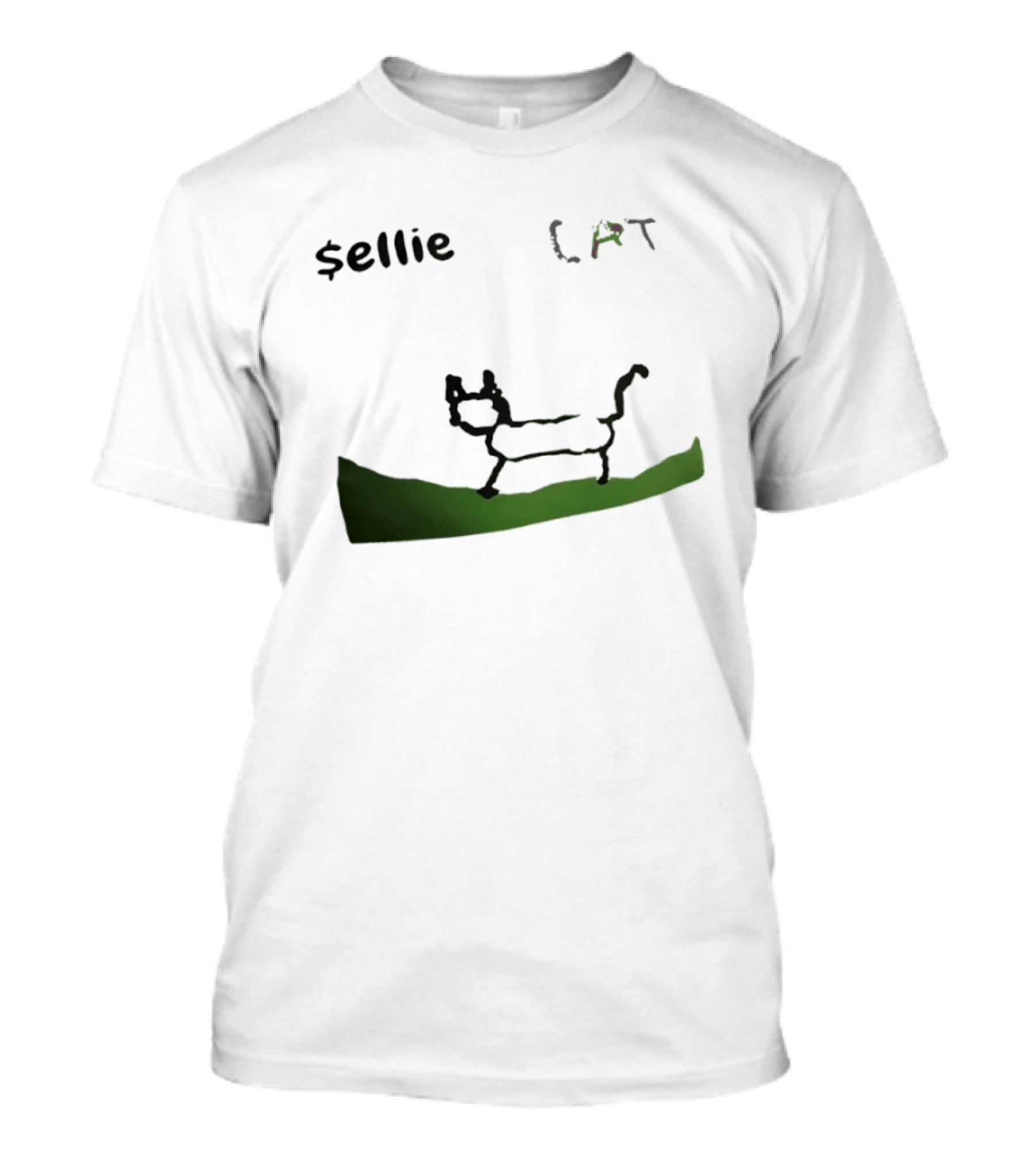 $sellie CAT Drawing Sketch With Green Ground T-Shirt