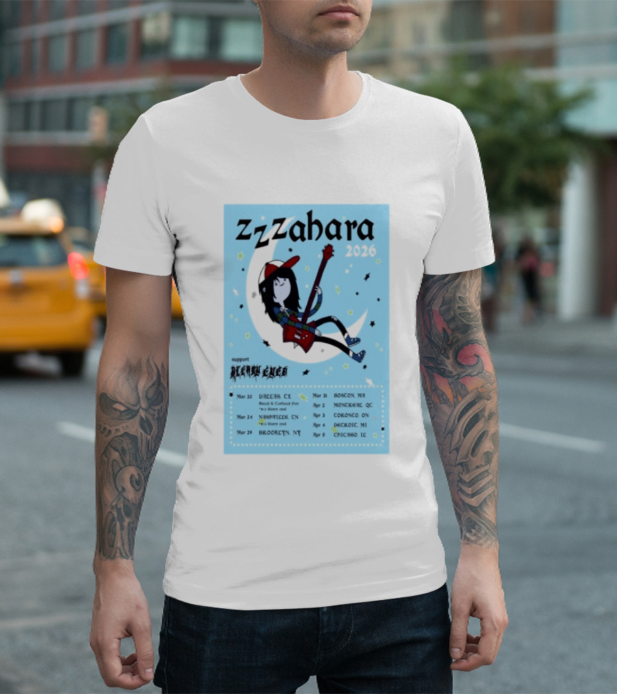 Zzzahara Fall Tour 2026 Dates And Support Act With Cartoon Guitarist T-Shirt