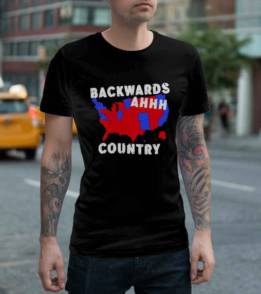 Backwards Ahhh Country State Map USA T-Shirt